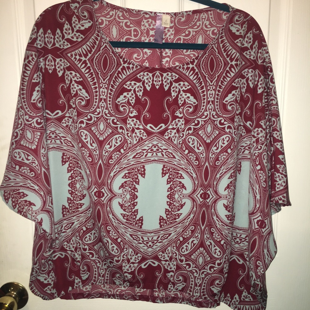 Maroon and light blue blouse